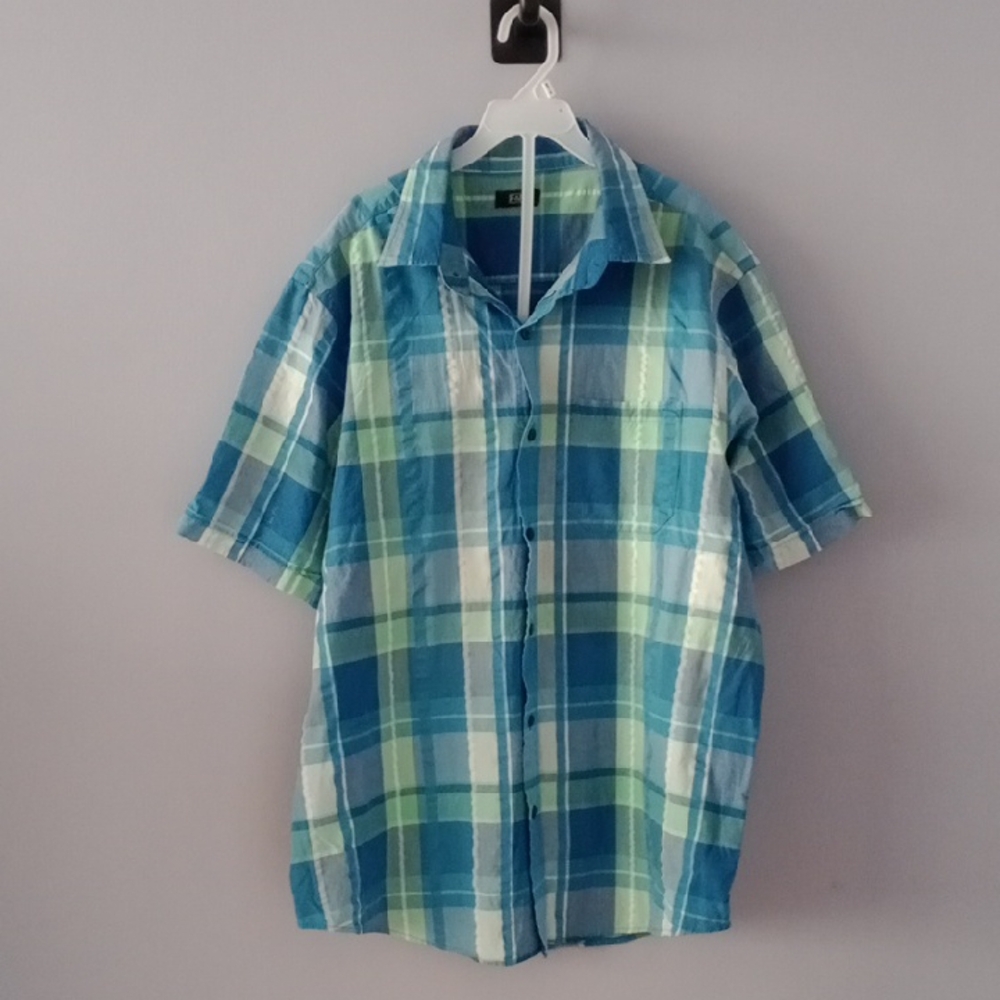 F&F Vibrant Blue and Green Plaid Shirt